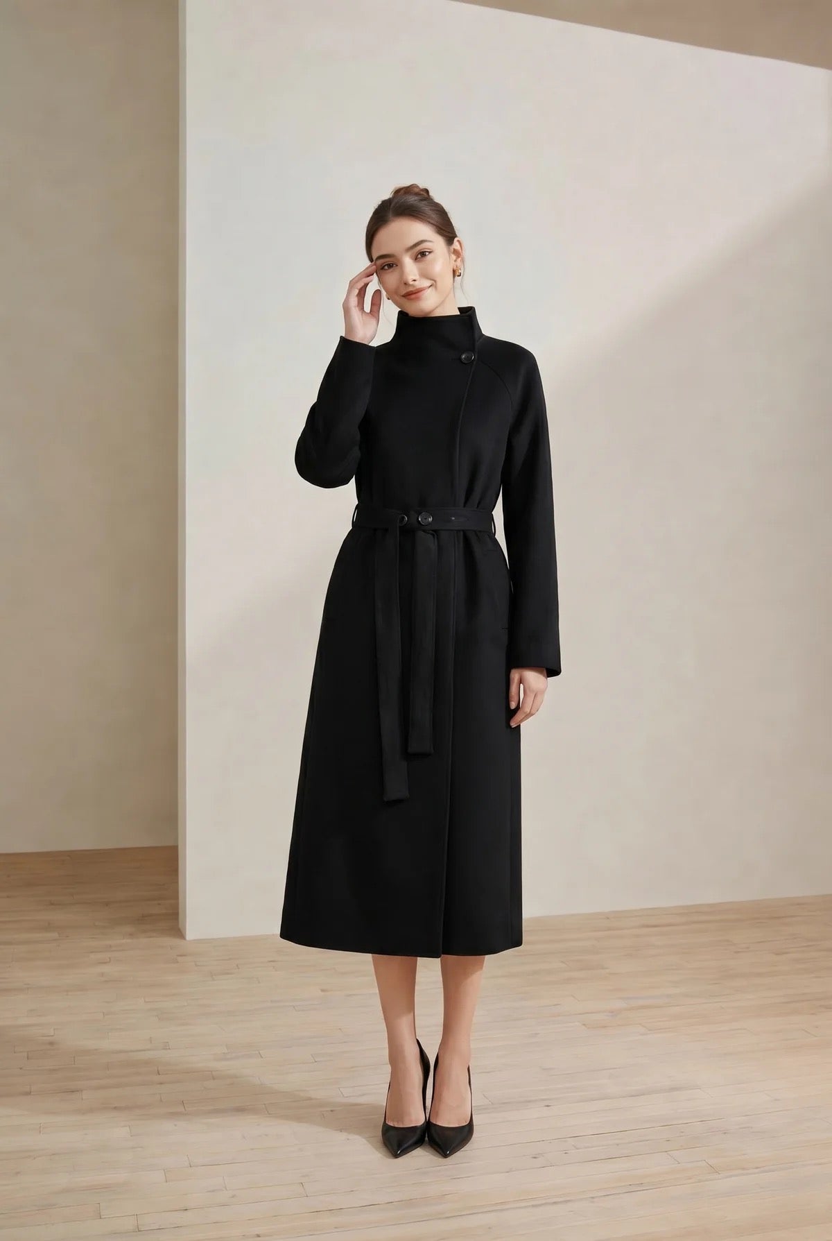 Drop shoulder trench coat - black