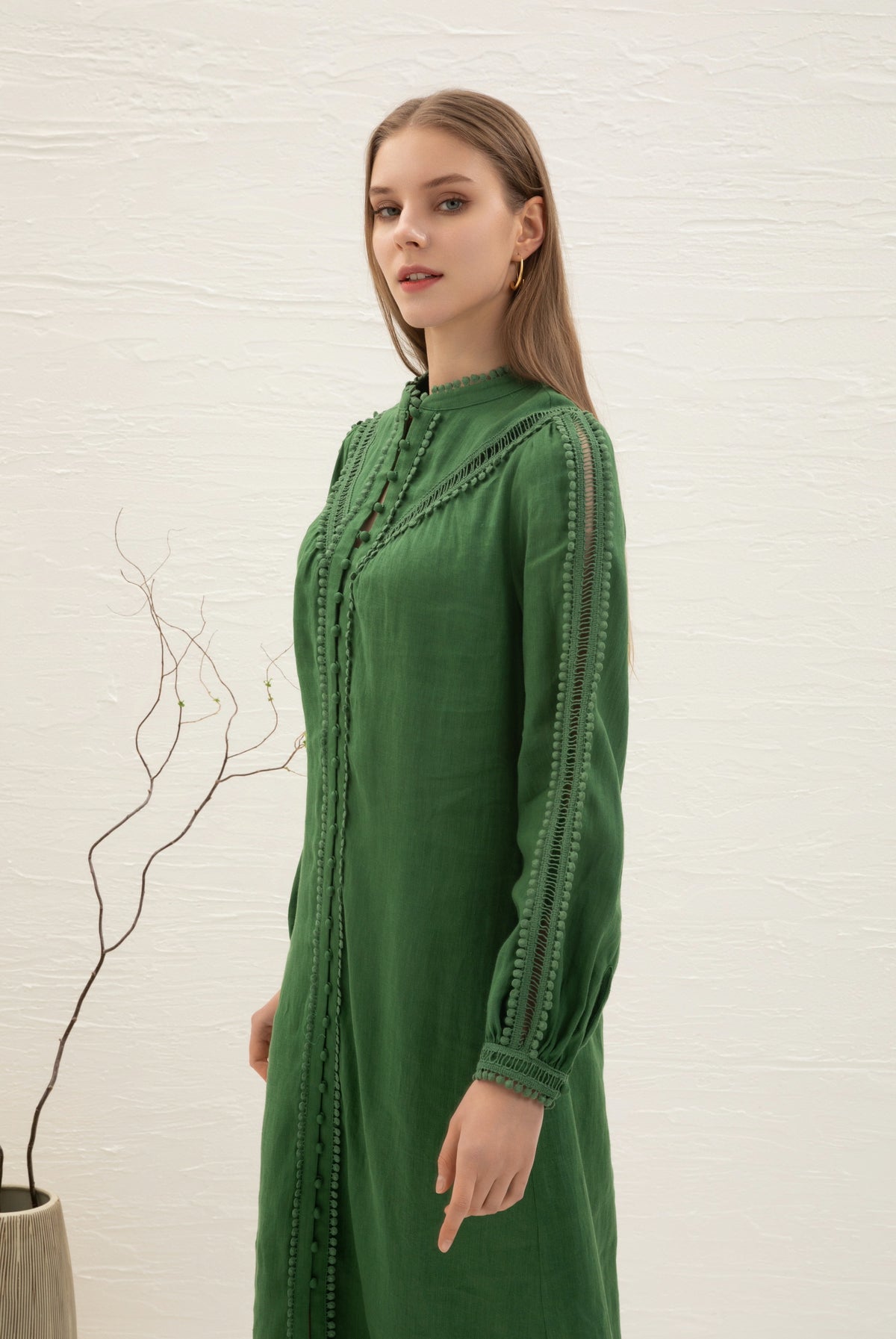 Illy embroided linen dress - green