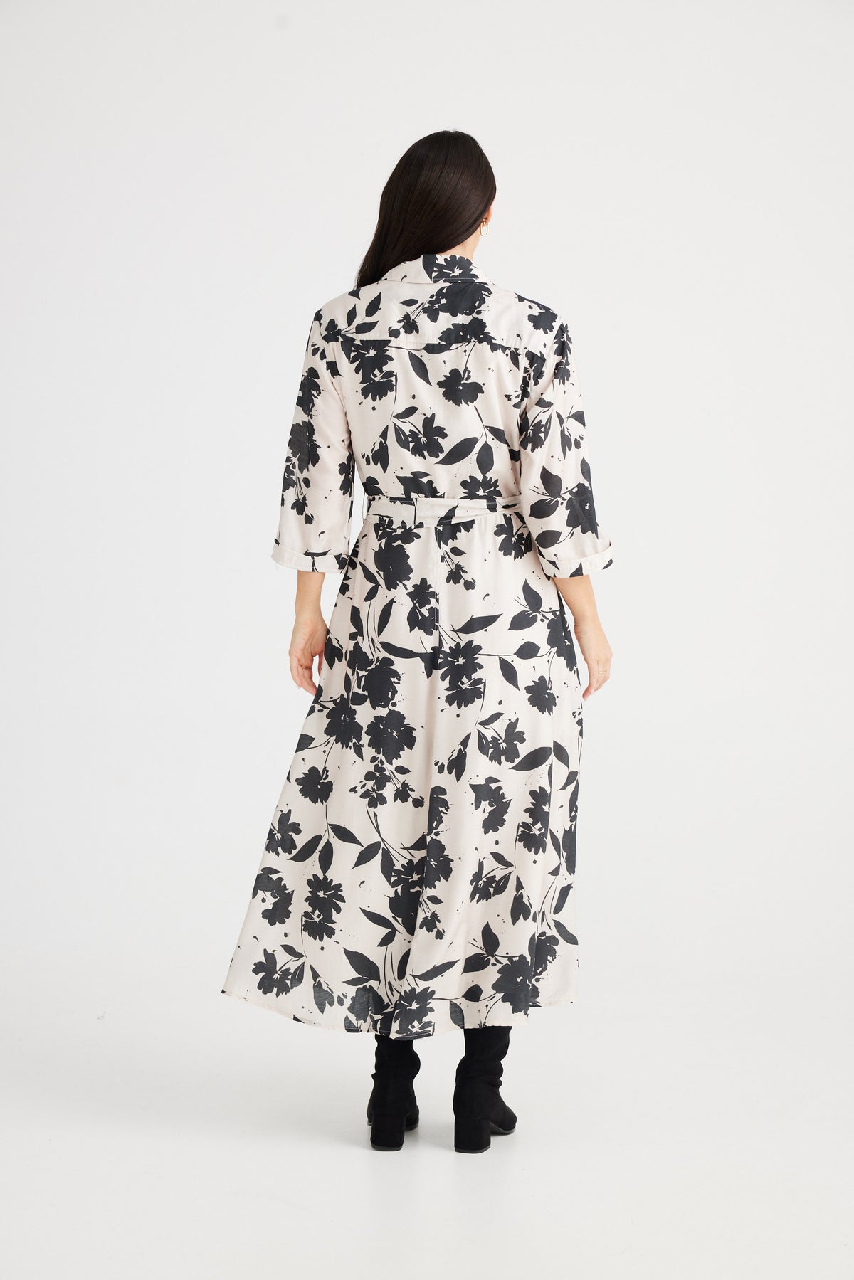 Rossellini 3/4 sleeve dress - shadow bloom