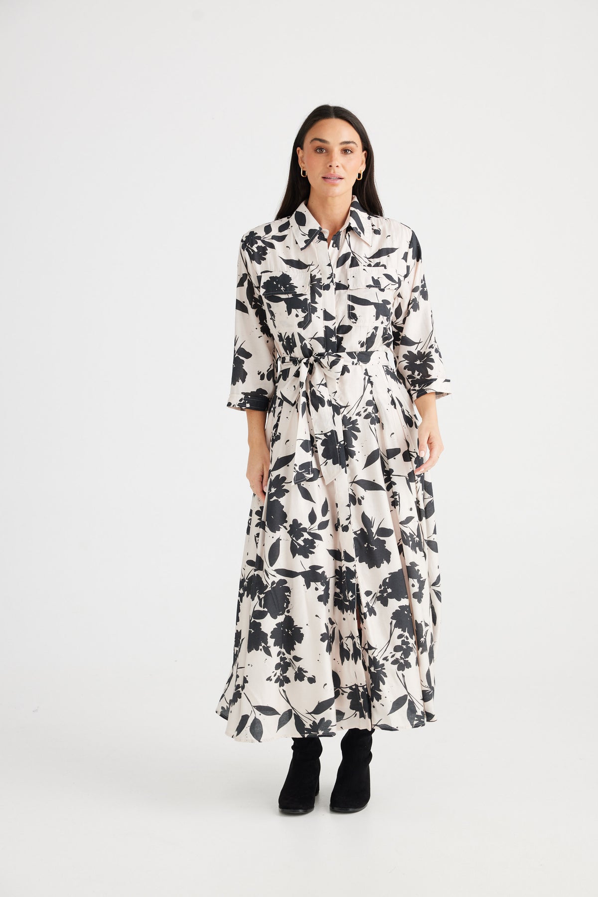 Rossellini 3/4 sleeve dress - shadow bloom