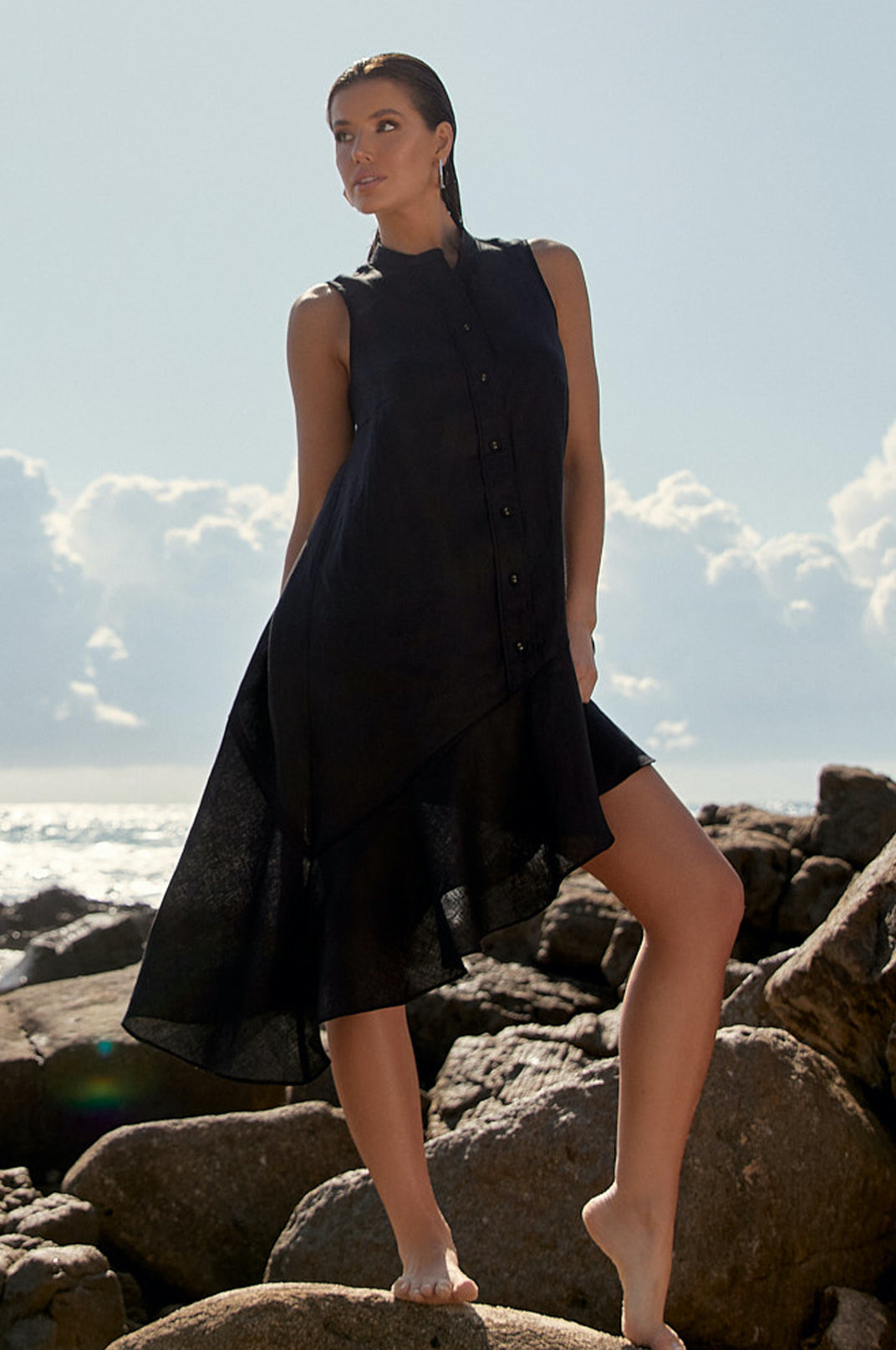 Ramsey asymmetric linen dress - black