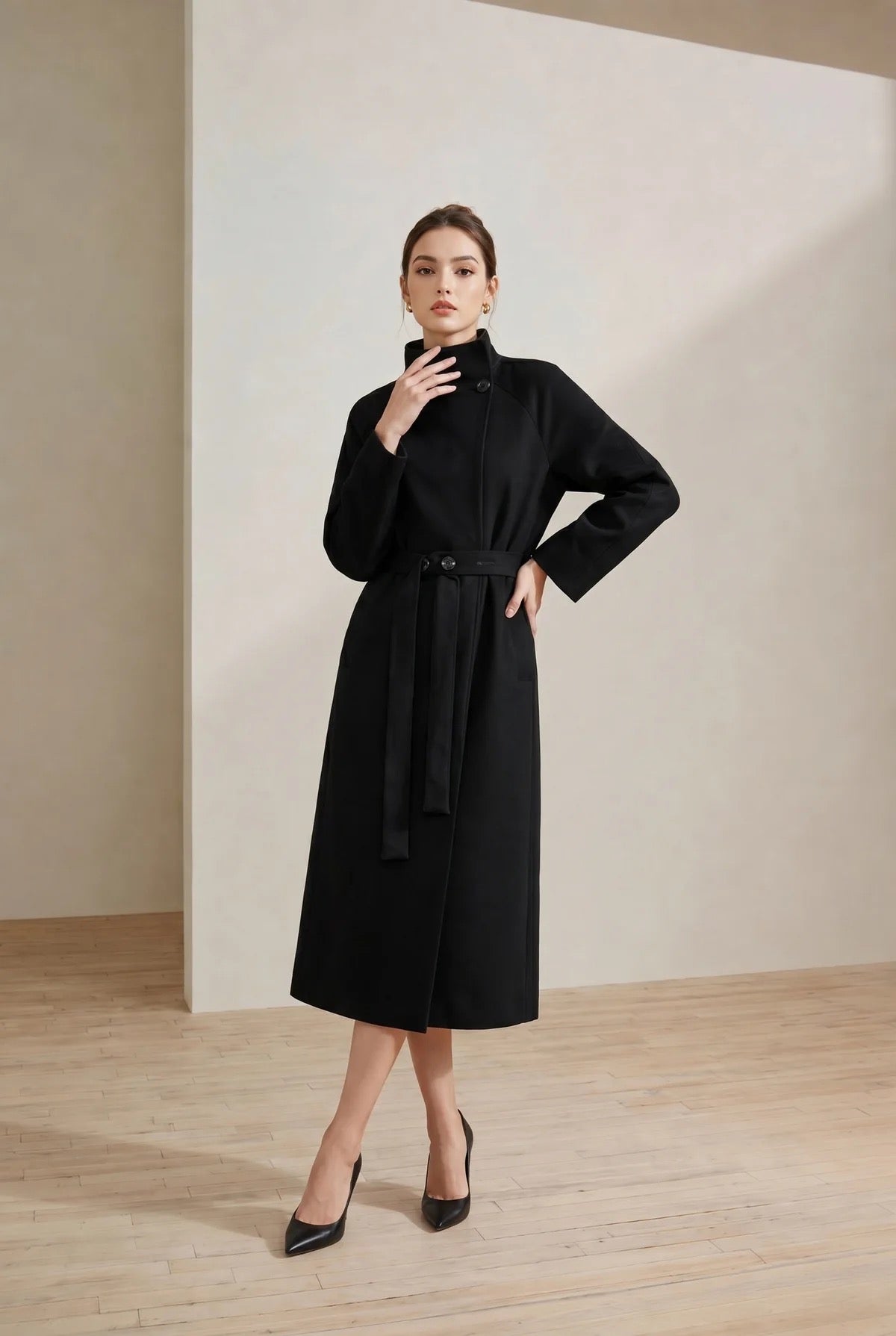 Drop shoulder trench coat - black