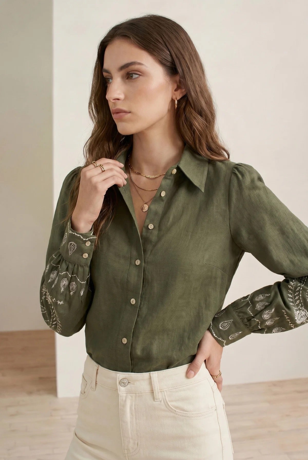 Taneya embroidered shirt - thyme