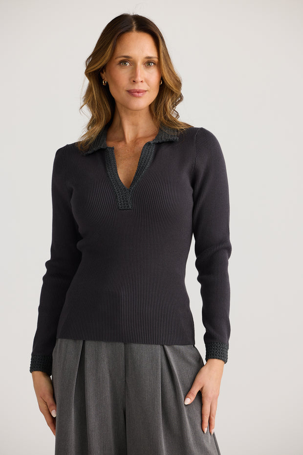 Mimi long sleeve top - charcoal