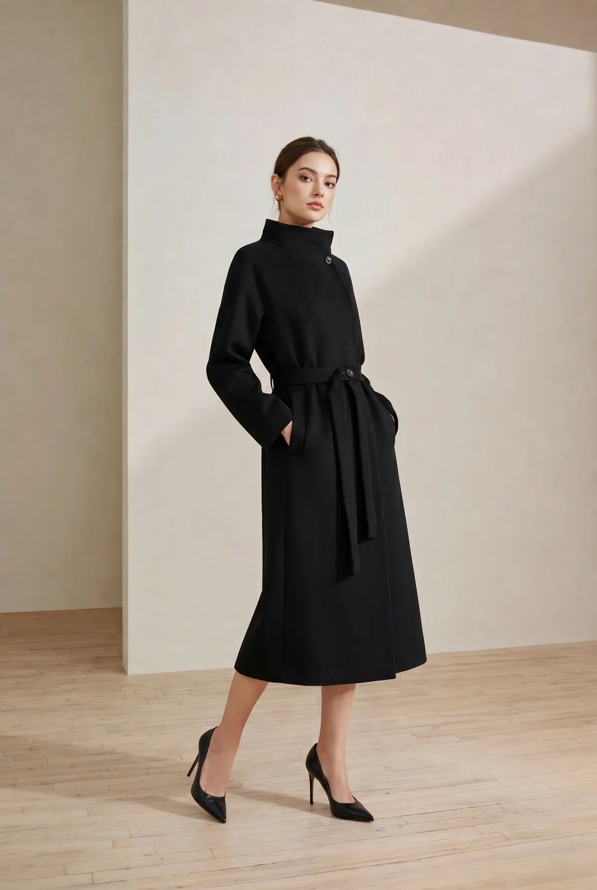 Drop shoulder trench coat - black