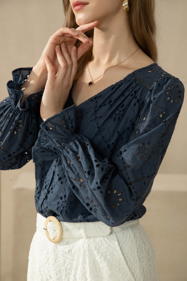 Clarissa embroidered blouse - navy