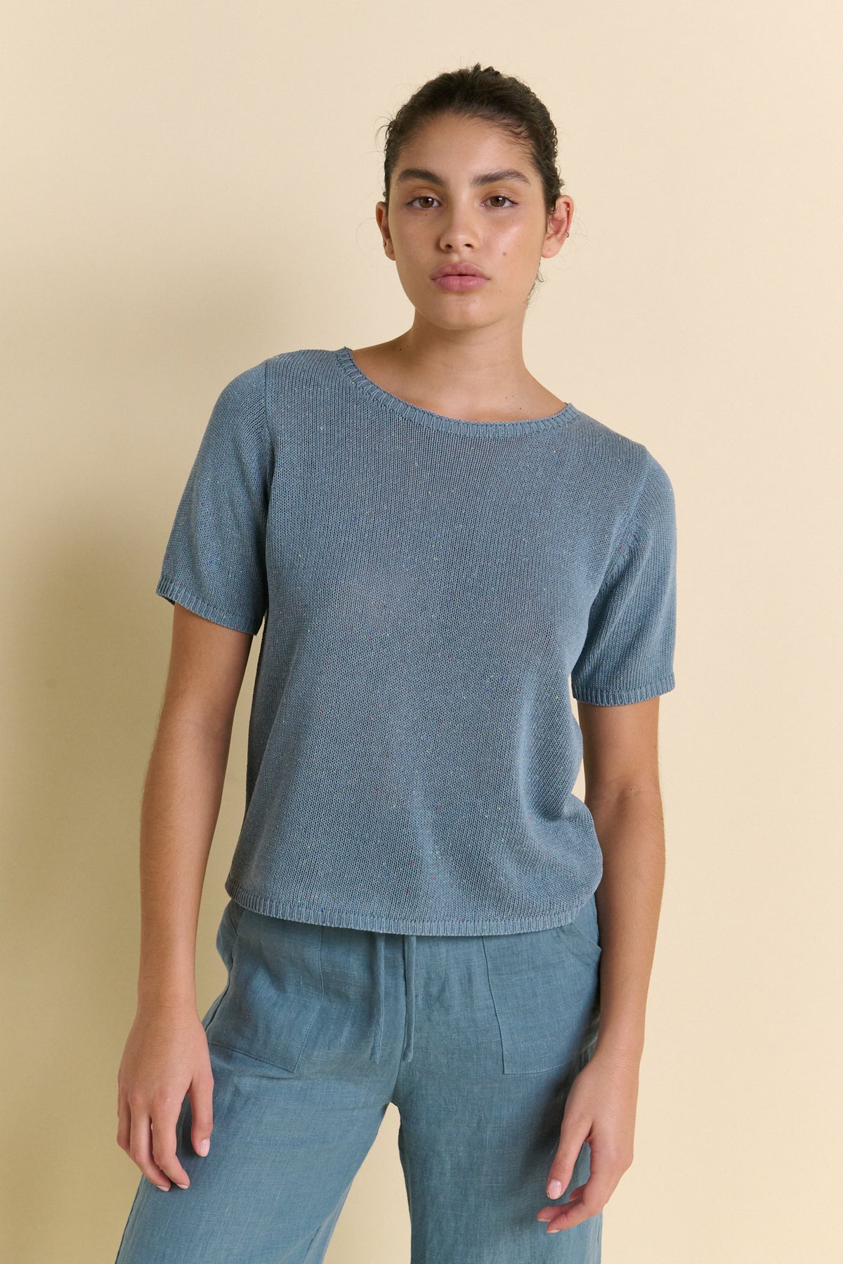 Speckled spring knit tee - teal