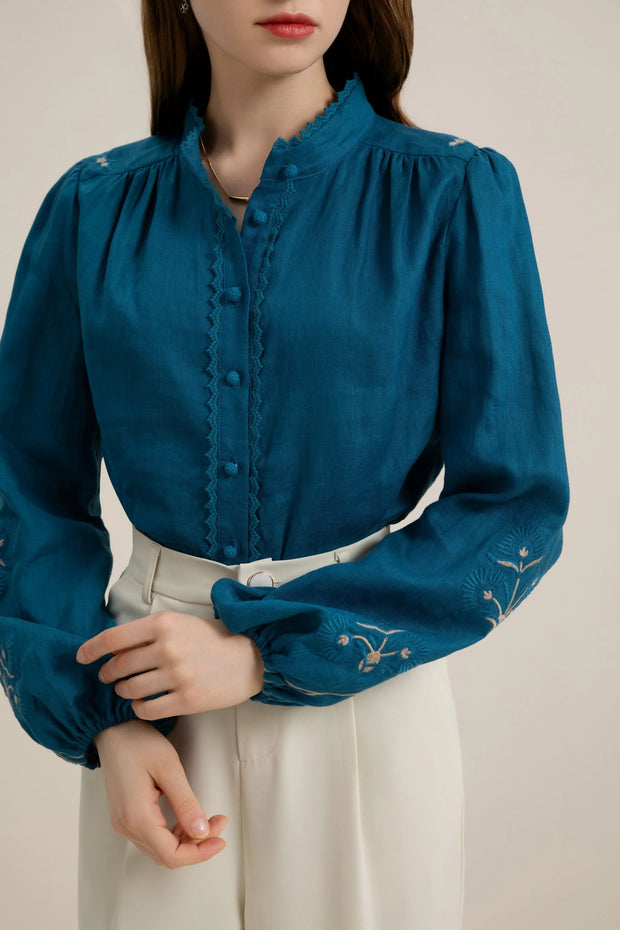 Kierra linen blouse - mosaic blue