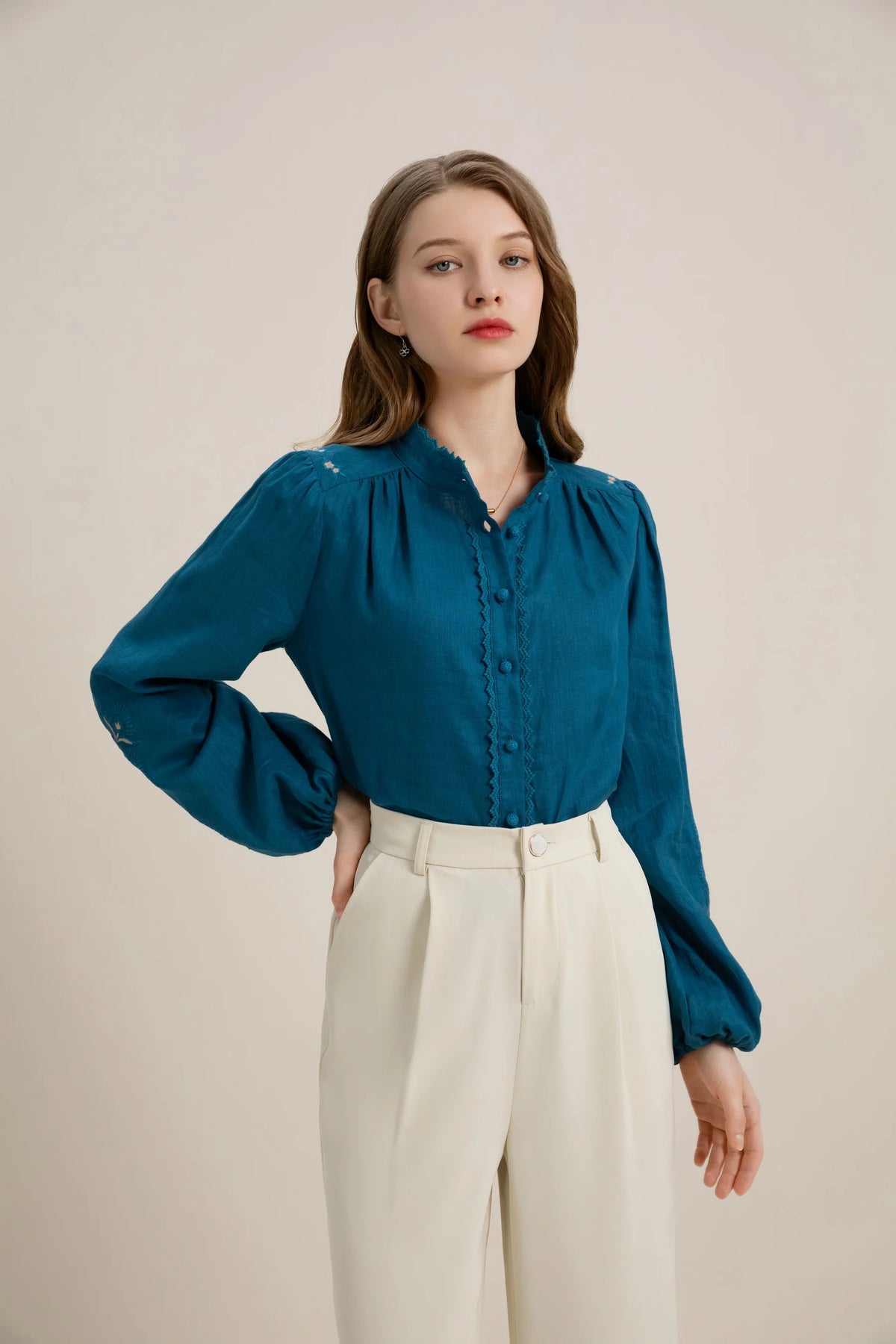 Kierra linen blouse - mosaic blue