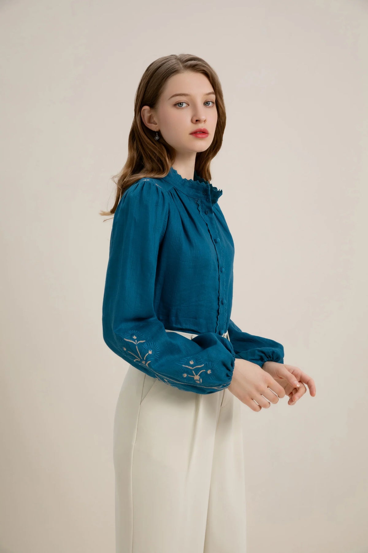 Kierra linen blouse - mosaic blue