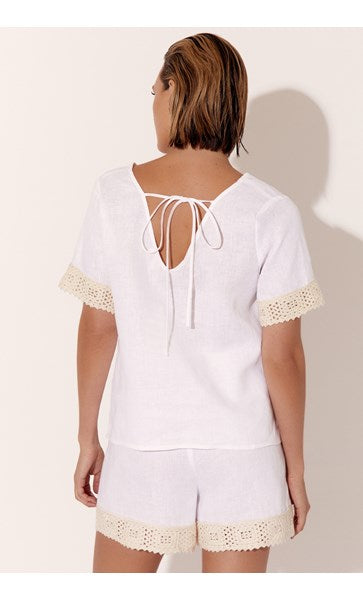 Davina crochet linen top - white
