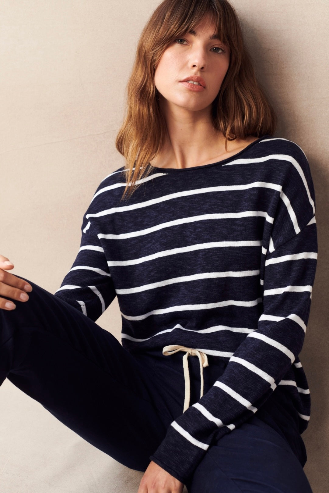 Minnie top - navy and white stripe