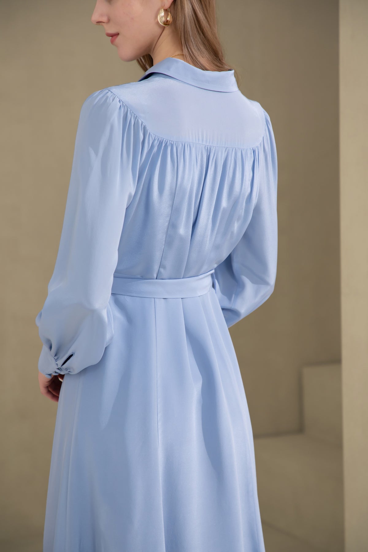 Peony silk long dress - parisian blue