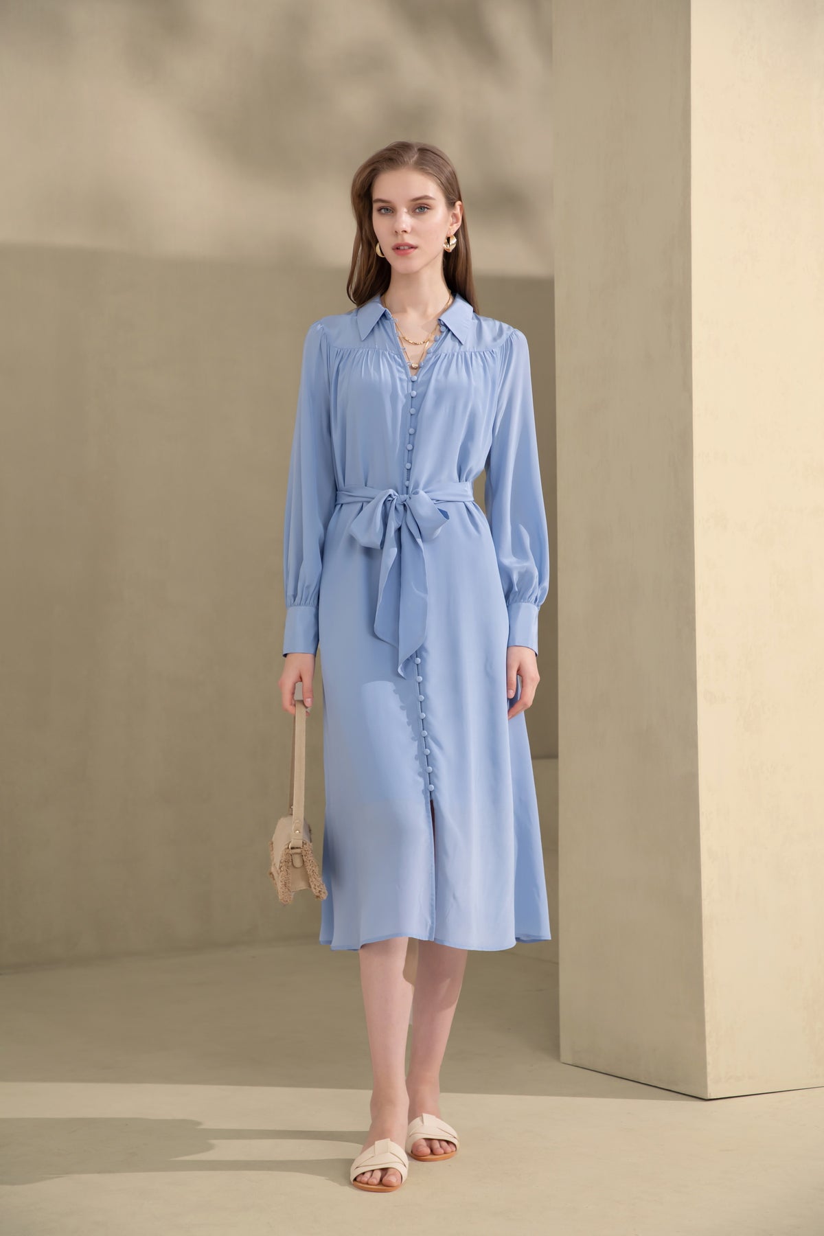 Peony silk long dress - parisian blue