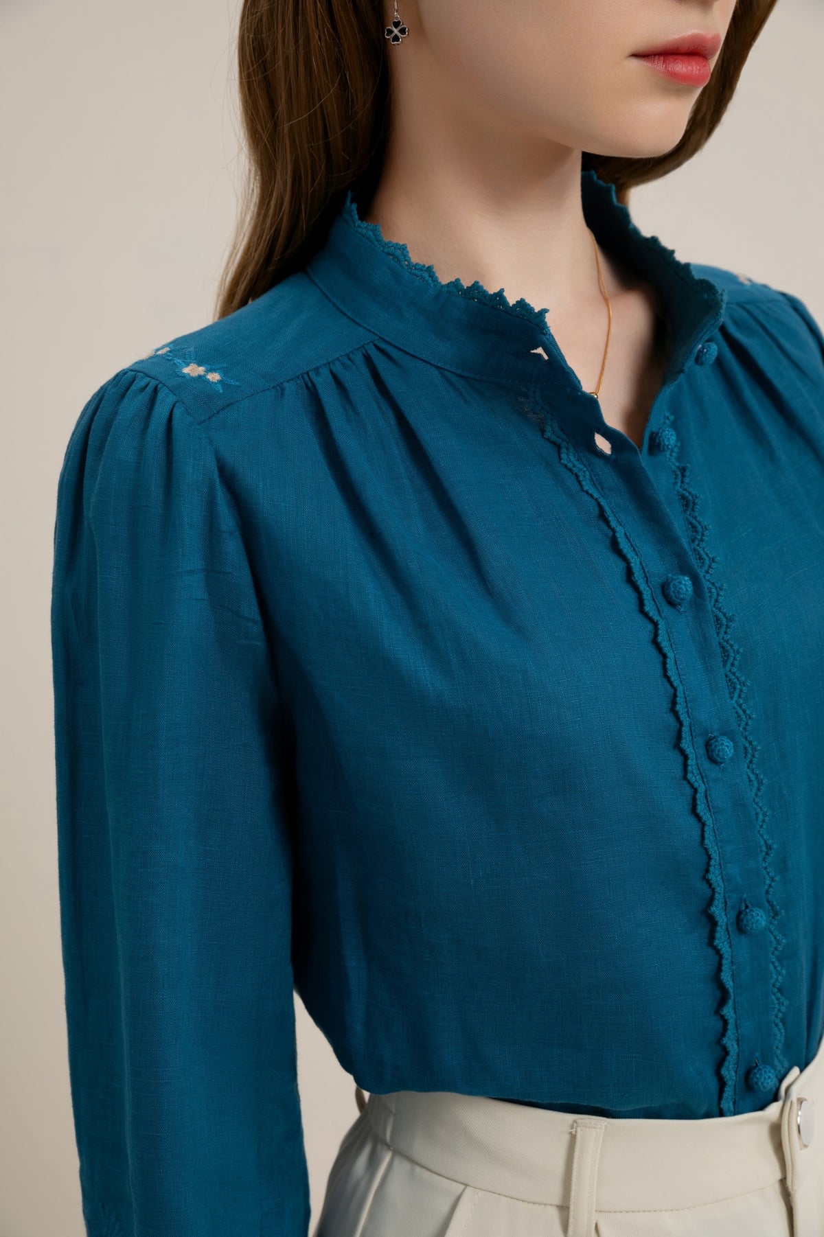 Kierra linen blouse - mosaic blue