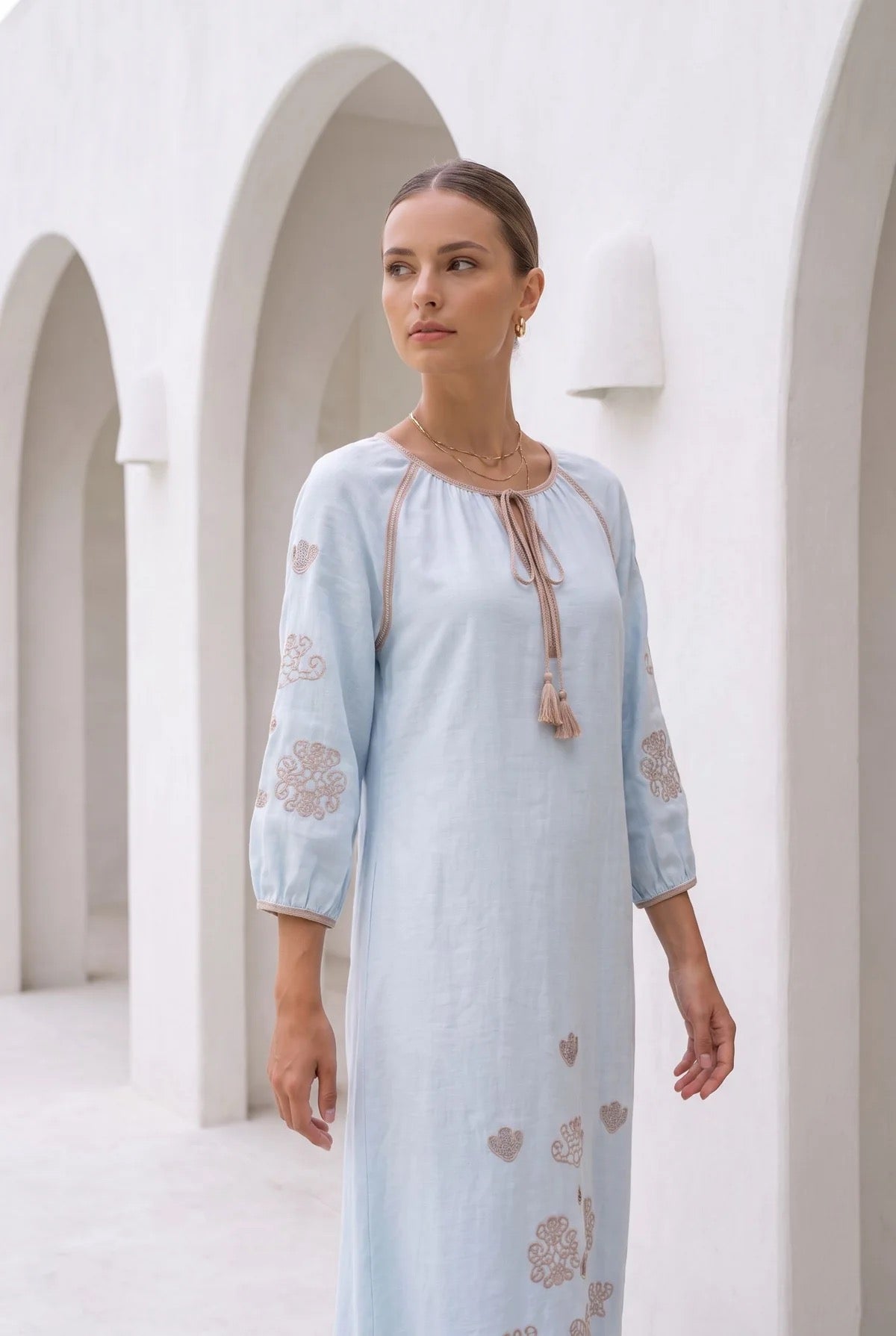 Marguerite embroidered dress - blue haze