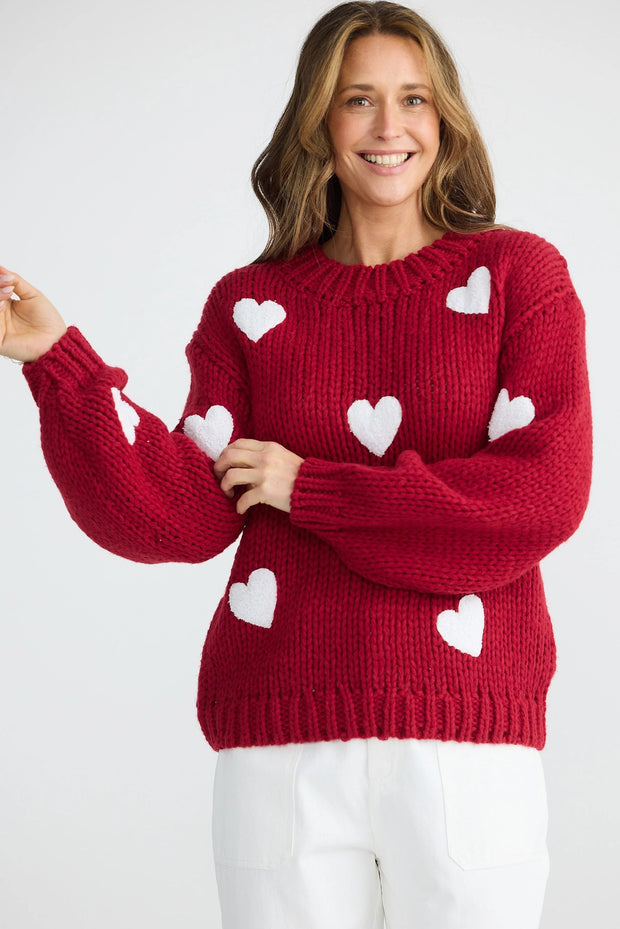 Heart on my sleeve knit - Cherry with off white