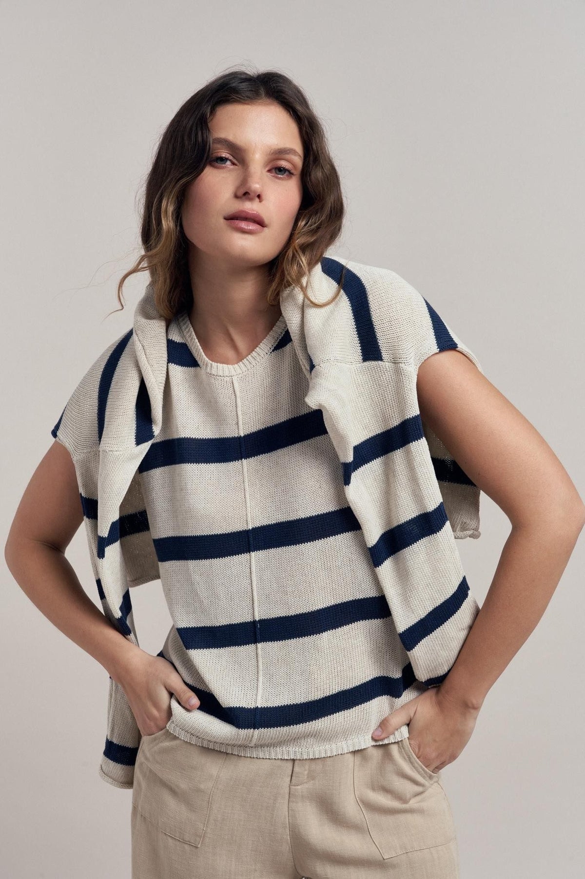 Ivy knit jumper -natural/navy stripe