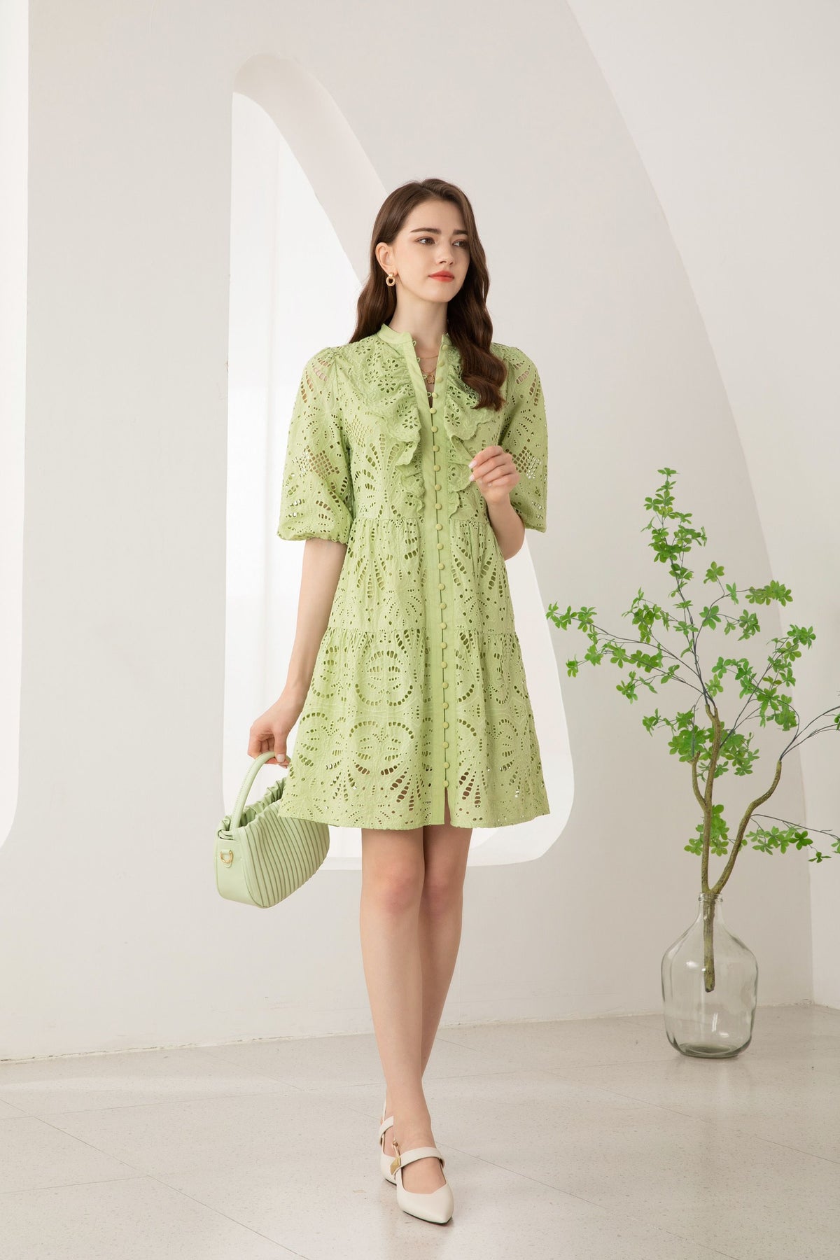 Margot embroidered short dress - pistachio