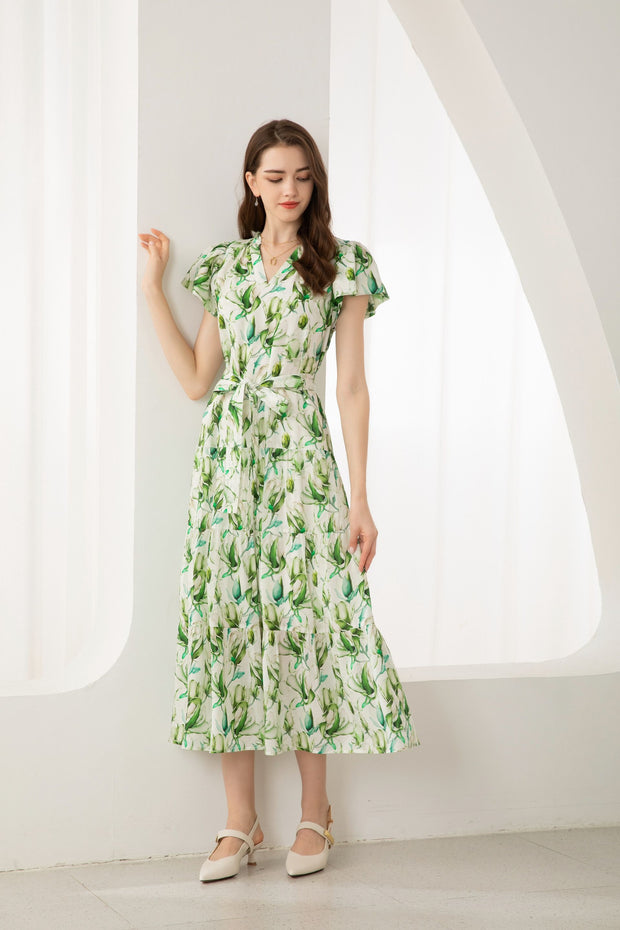 Risette tencel long dress - green print