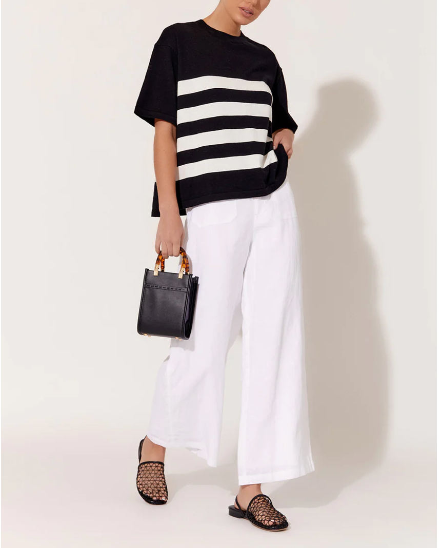 Laney cotton cashmere knit top - black with white stripe