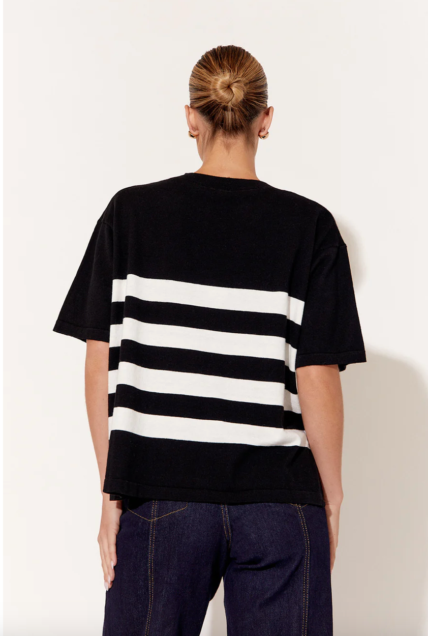 Laney cotton cashmere knit top - black with white stripe