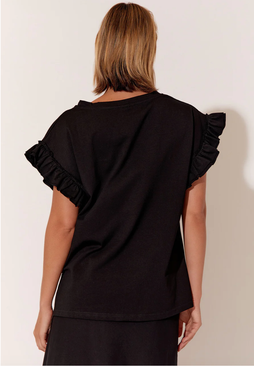 Annika frilled sleeve knit top - black