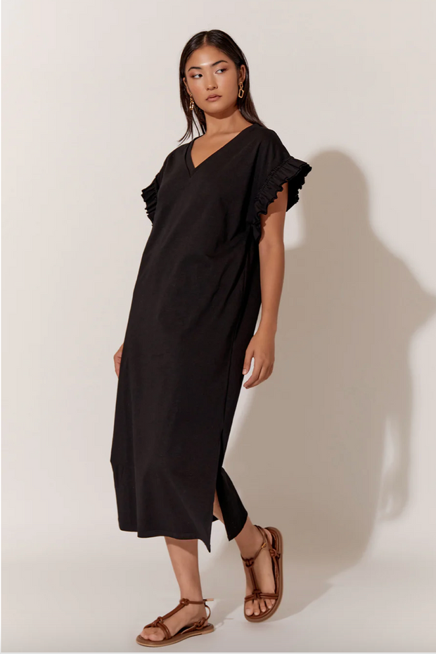 Annika frilled sleeve knit dress - black