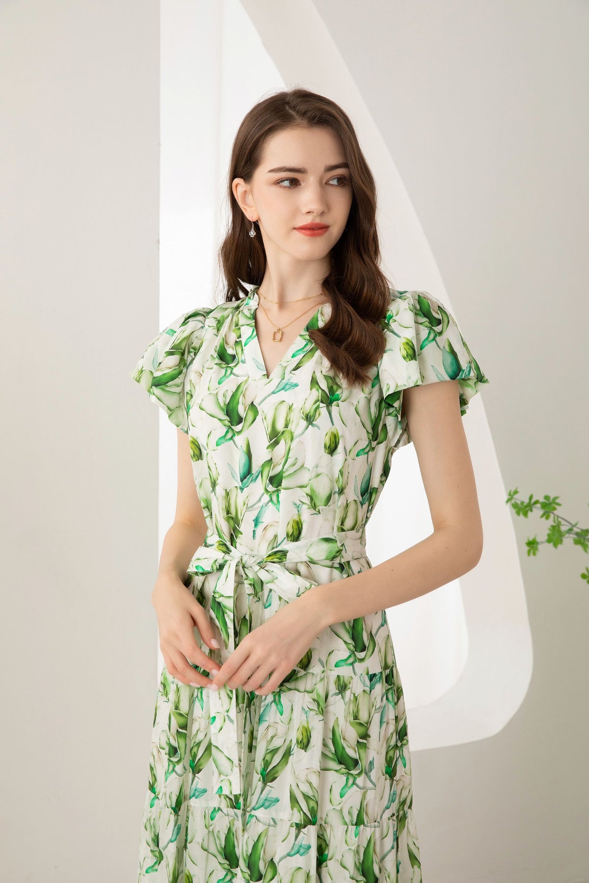 Risette tencel long dress - green print
