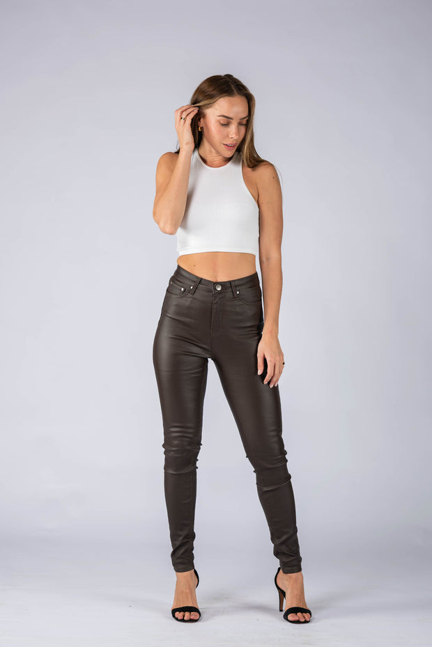 Wet look Jean - chocolate 7068