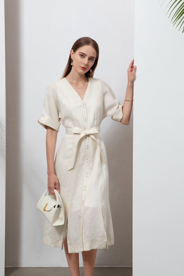 Marcelle linen dress - white