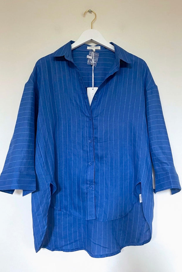 Stripe boyfriend shirt - cobalt blue