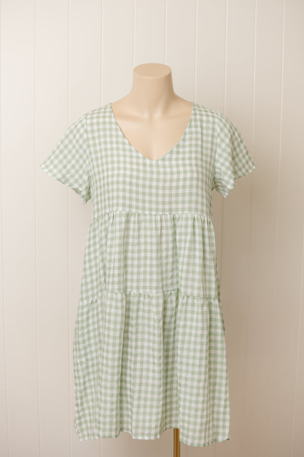 Mint gingham baby doll dress